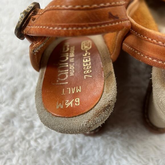 Vintage 70s Fanfares leather and suede peep toe wedge heels in Malt, size 6.5 - Picture 11 of 11